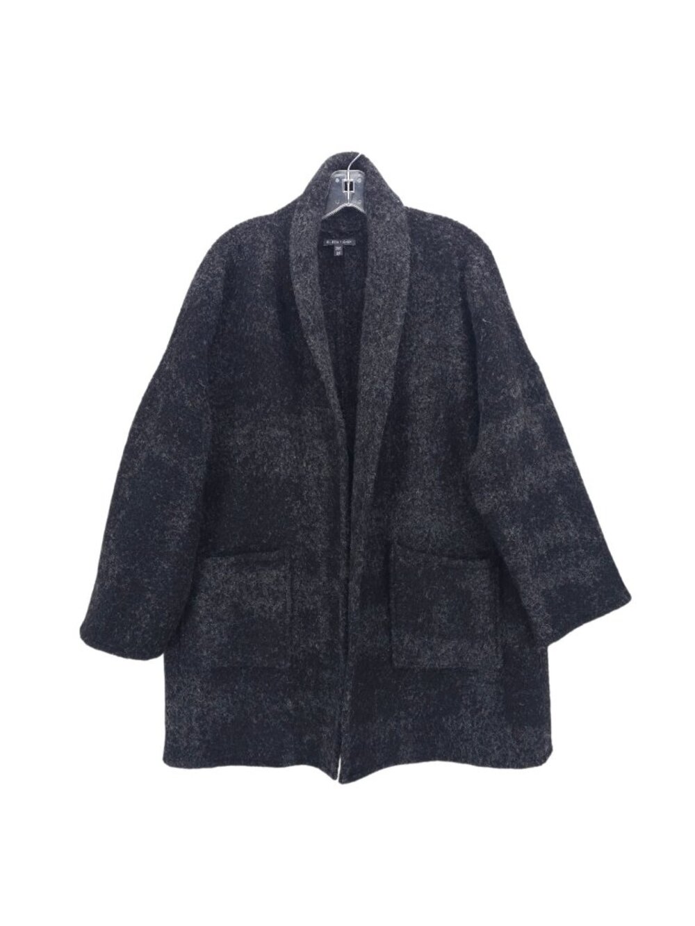 EILEEN FISHER Alpaca Wool Blend Cocoon Coat Open Front Charcoal Fuzzy S/M